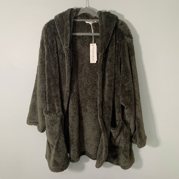 NEW Workshop Republic olive green super soft plush cozy warm open front cardigan - Picture 1 of 10